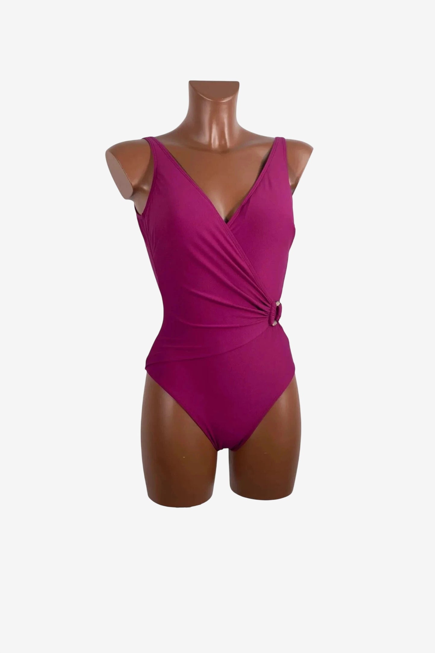 Costume intero Roidal bordeaux con scollo a V incrociato e dettaglio ad anello laterale.