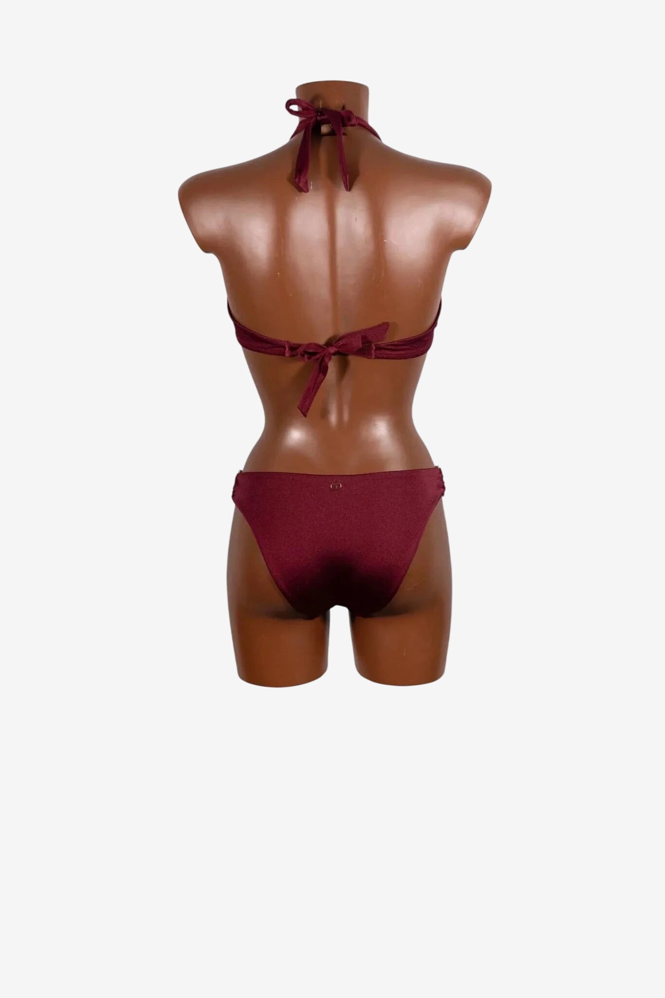 Vista posteriore di un bikini bordeaux Miss Bikini con allacciatura al collo e sulla schiena.