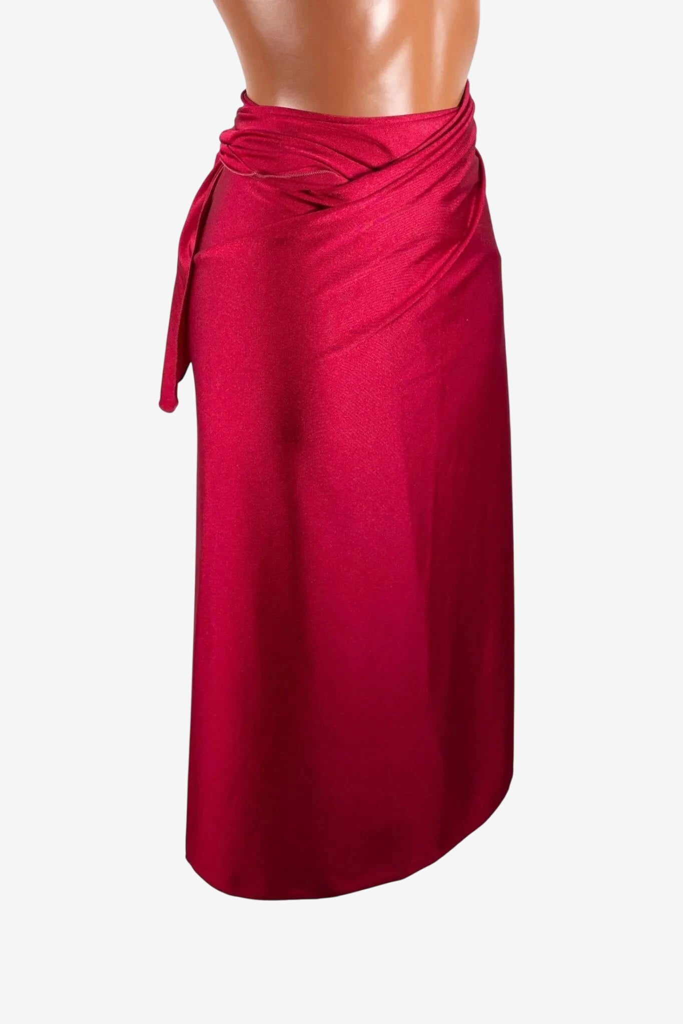 Pareo donna elasticizzato color rosso granata con drappeggio laterale.