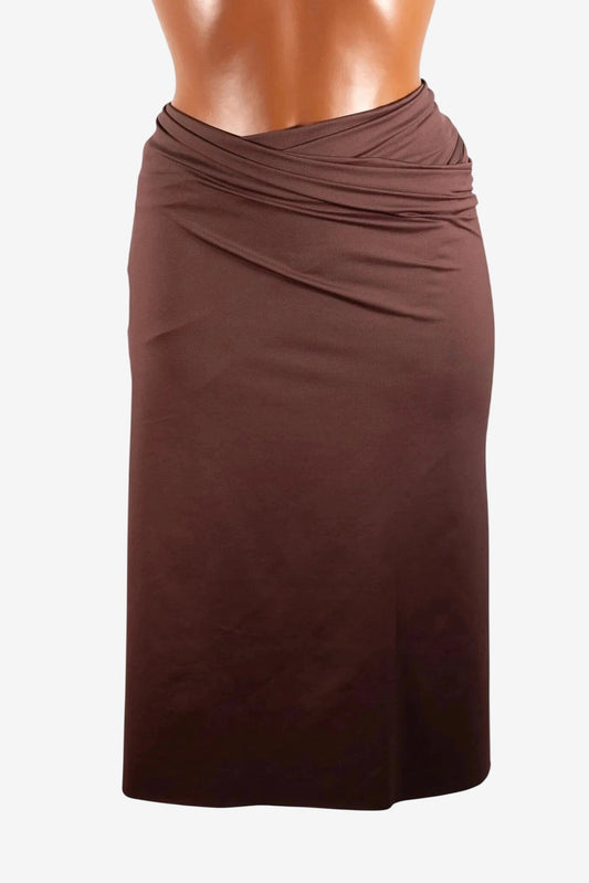 Pareo donna Marette color caffè in tessuto elasticizzato con drappeggio in vita.
