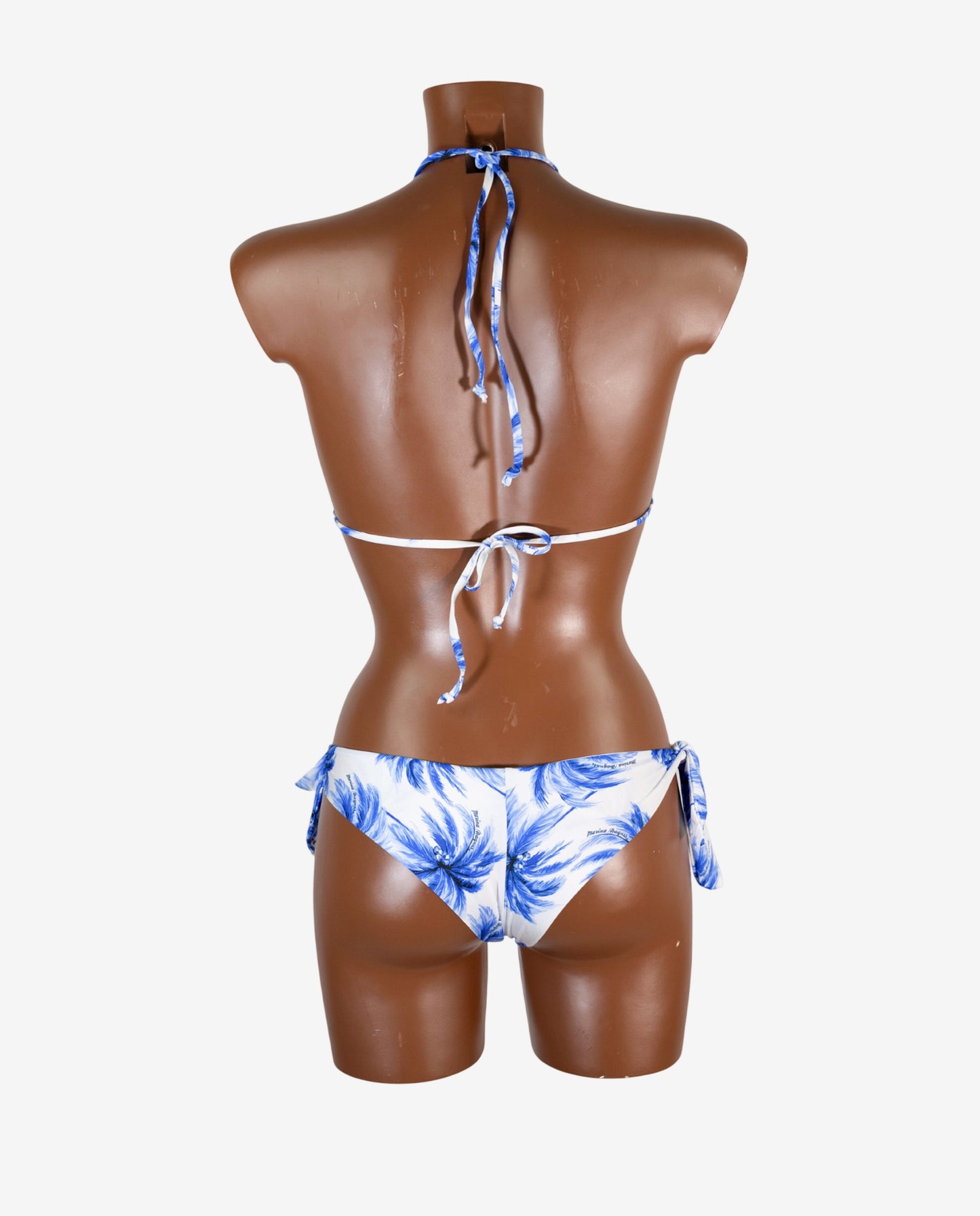 Bikini Triangolo Fantasia Palme Azzurra con Perline — Marina Abagnale