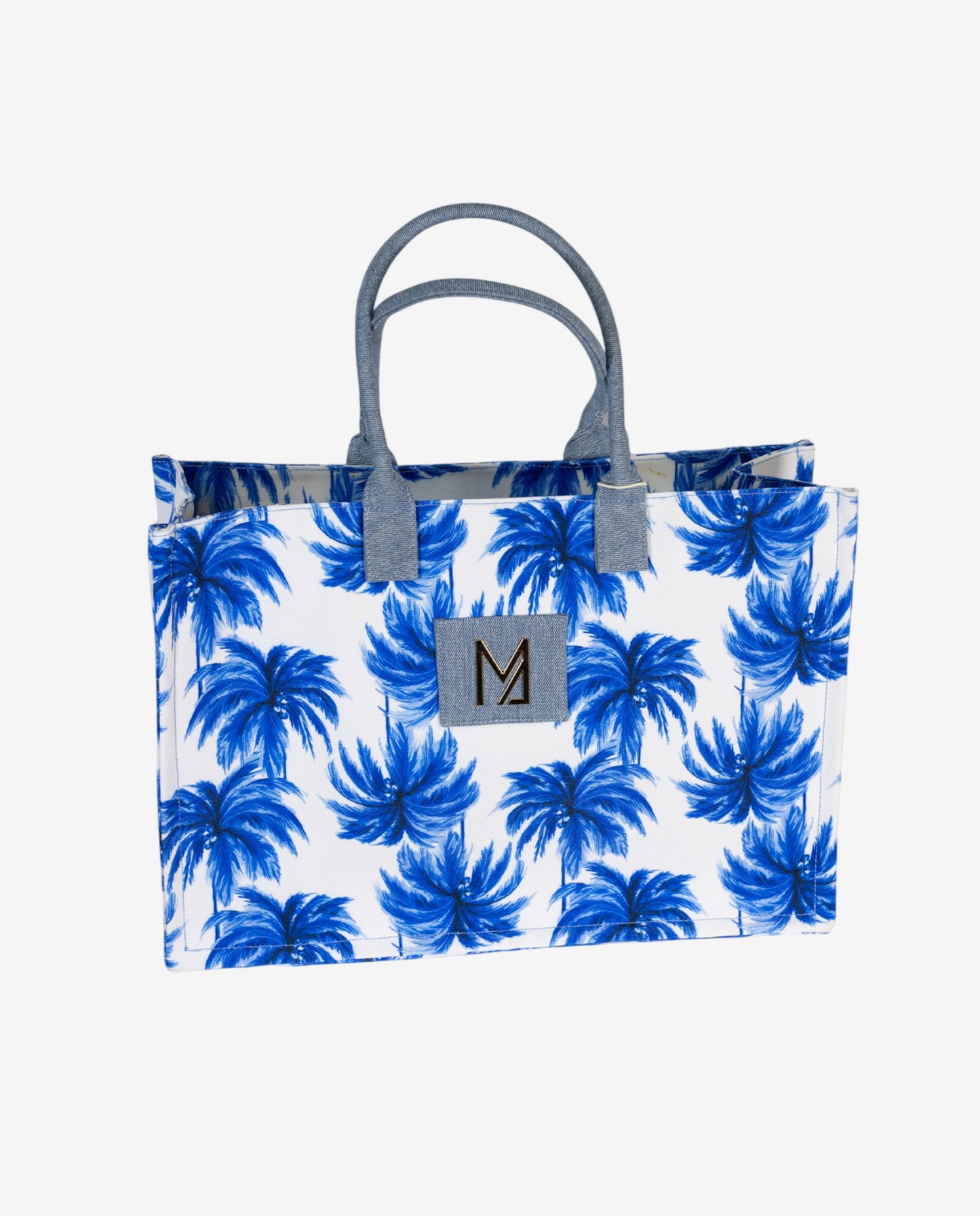 Borsa Tote Fantasia Palme Azzurra — Marina Abagnale