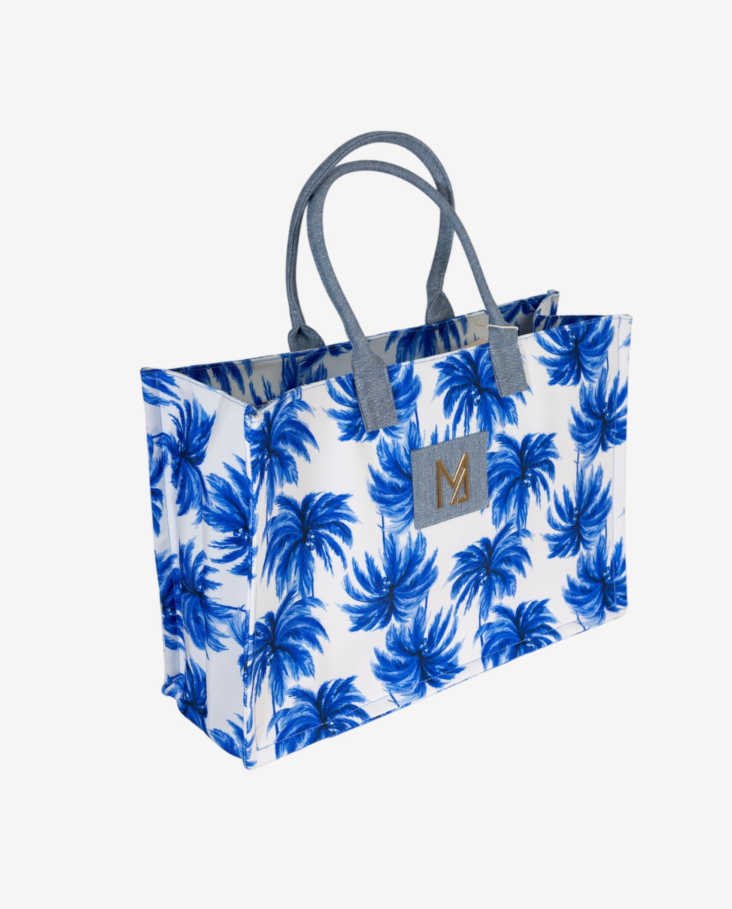 Borsa Tote Fantasia Palme Azzurra — Marina Abagnale