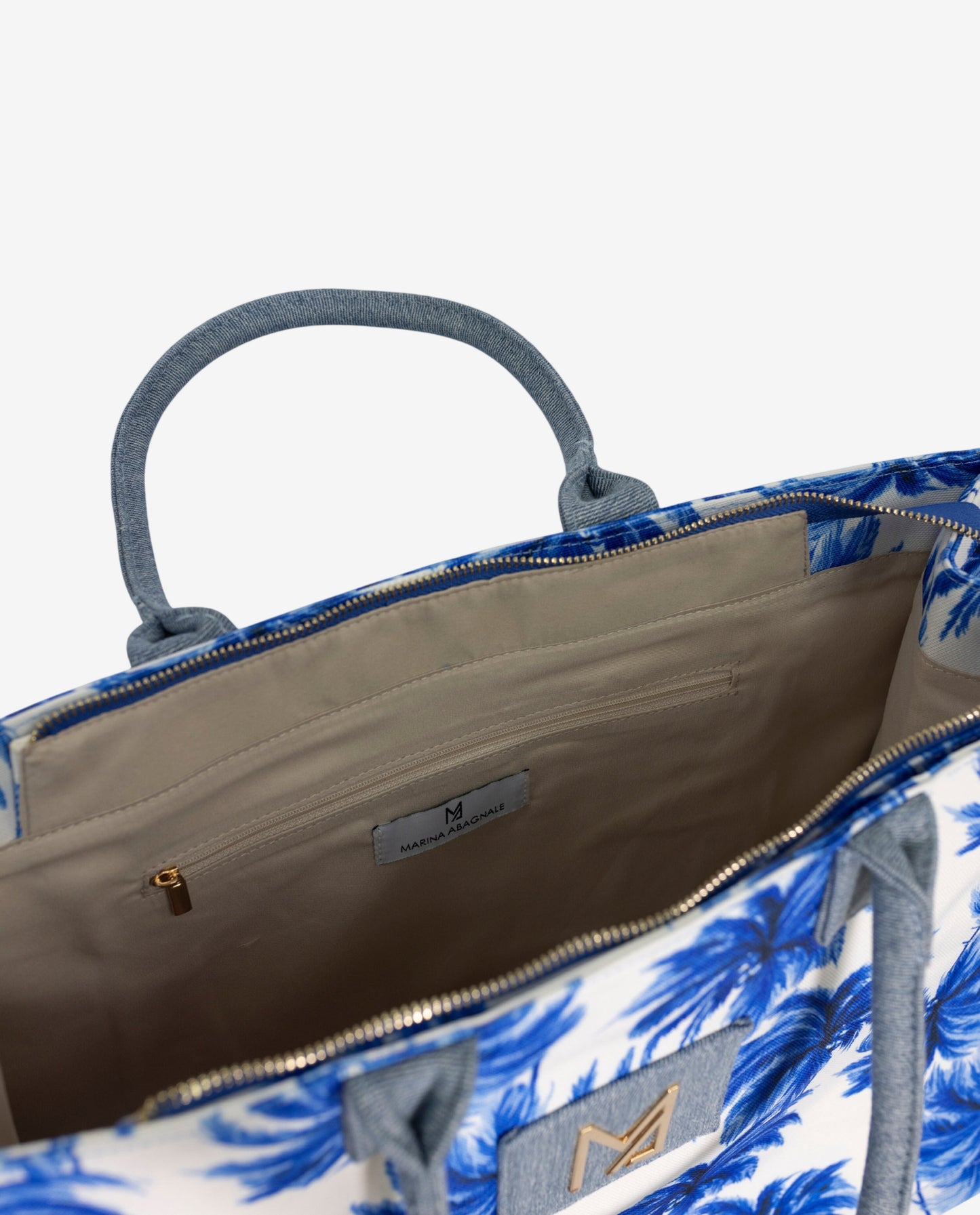 Borsa Tote Fantasia Palme Azzurra — Marina Abagnale