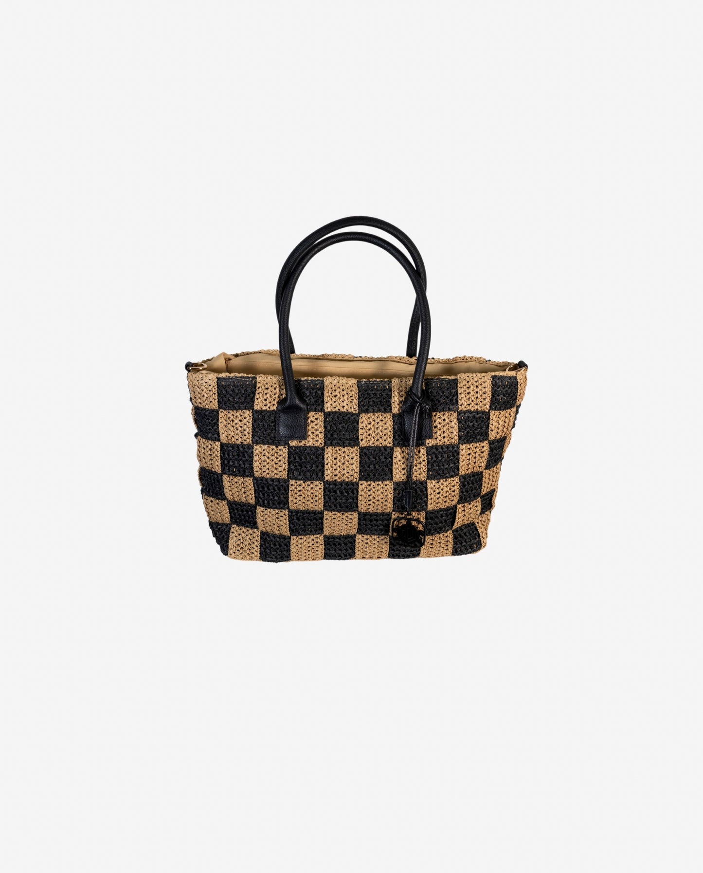 Borsa Tote Scacchi Rafia Vacanze Italiane — Borsa Mare Donna