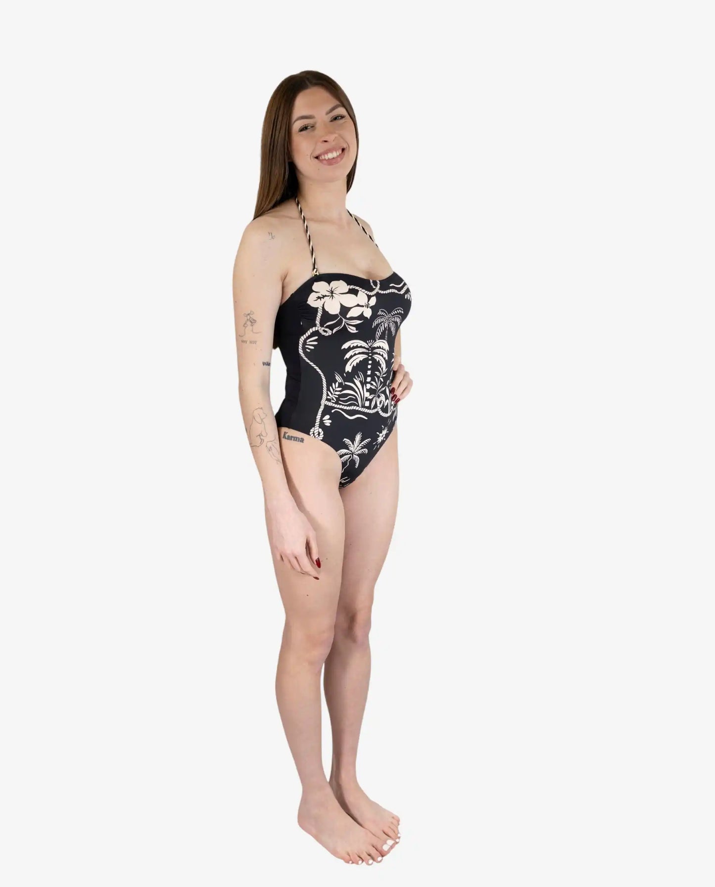 Costume Intero Stampa Tropicale Nero – Vacanze Italiane