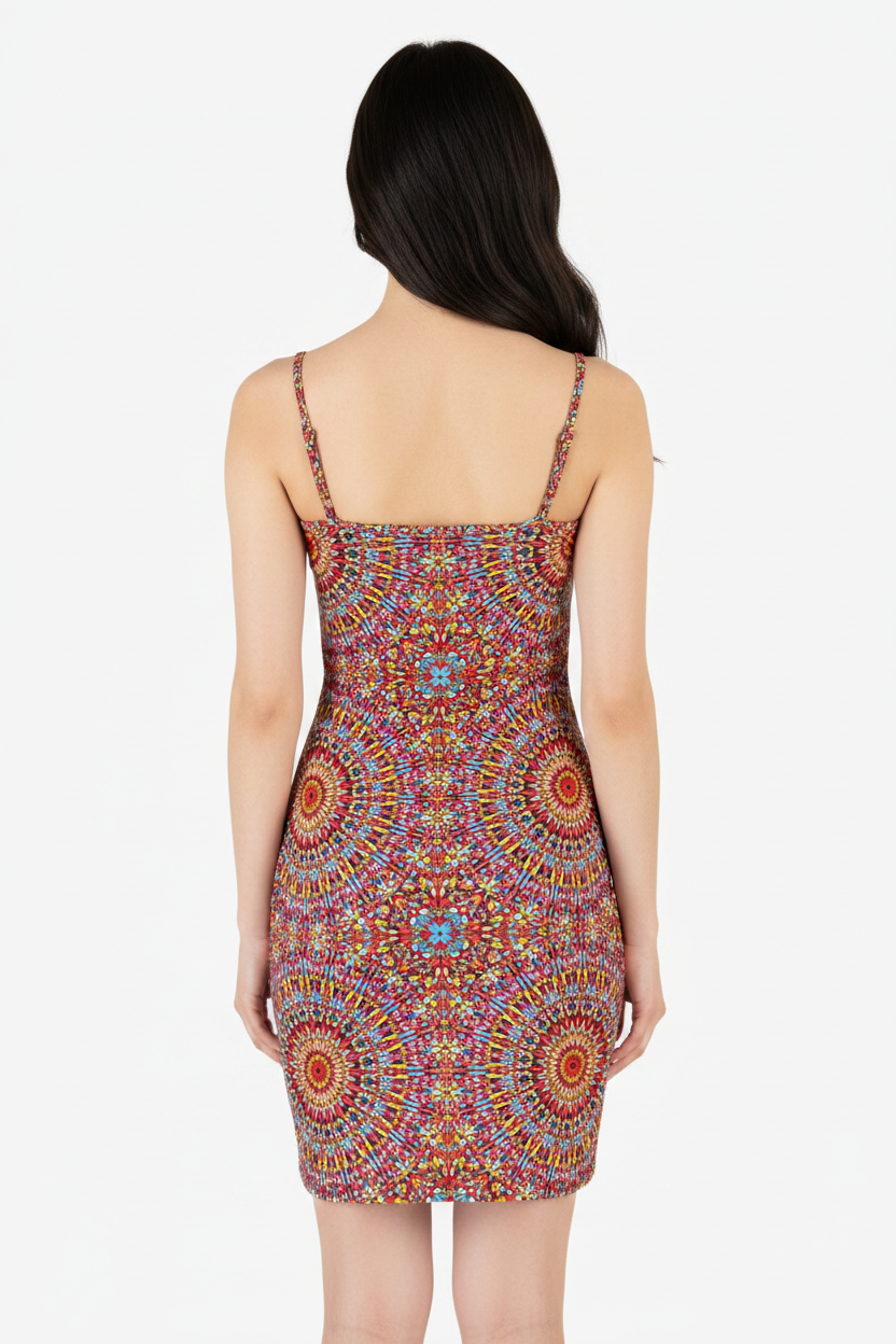 Abito corto mandala multicolor 2Bekini - modella retro