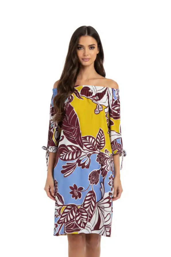 Abito Corto Off-Shoulder Avio/Lime