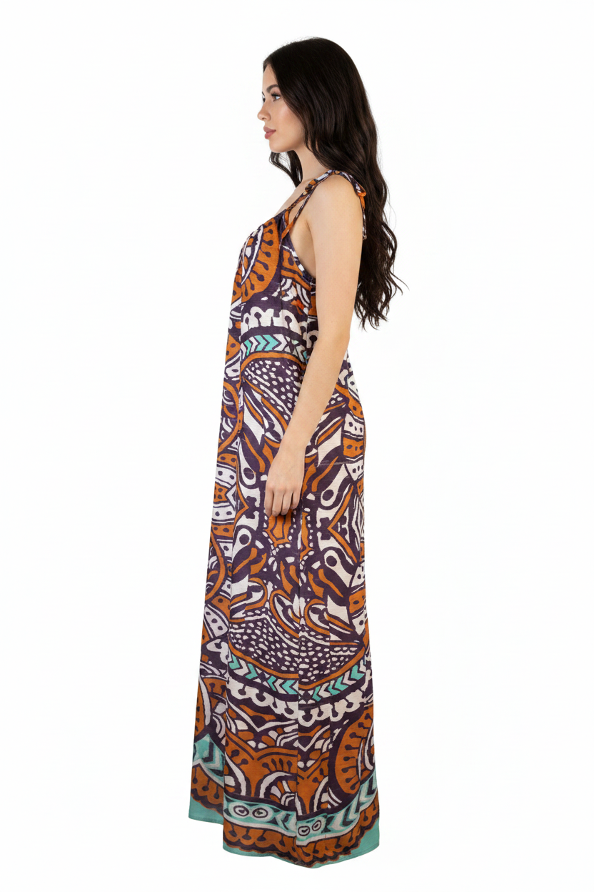 Abito lungo maxi etnico moro acqua 2Bekini - modella laterale