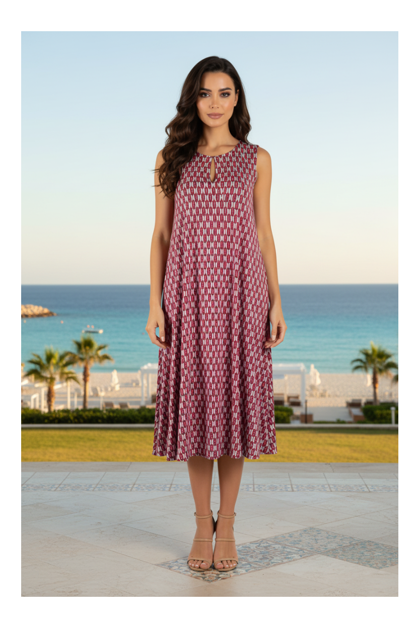 Abito midi bordeaux geometrico - editorial beach