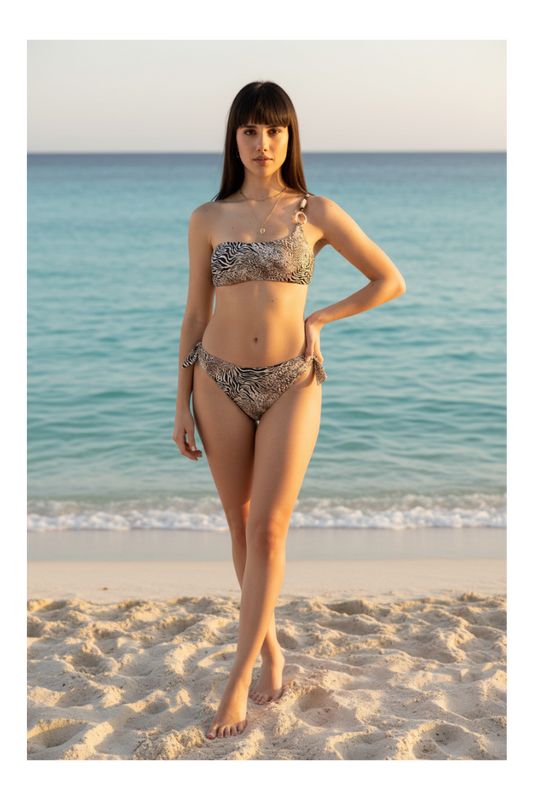 Bikini monospalla Genius con fantasia animalier.