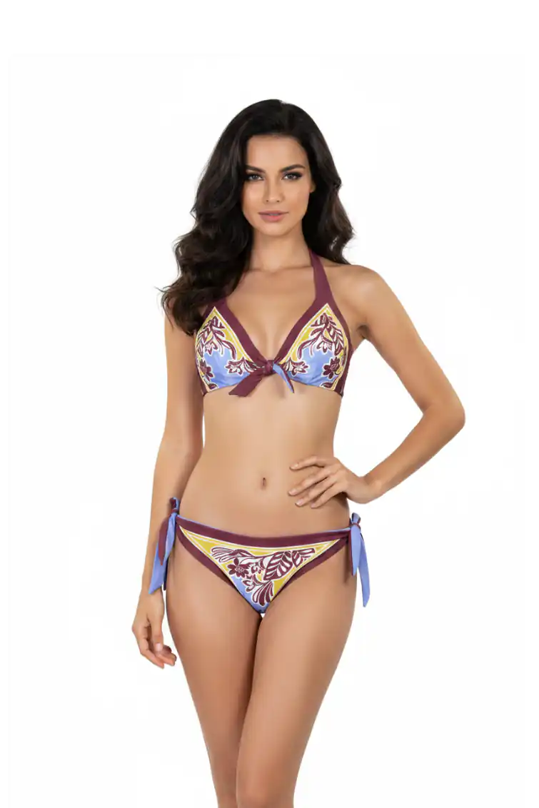 Bikini Triangolo Stampa Barocca Azzurro Bordeaux