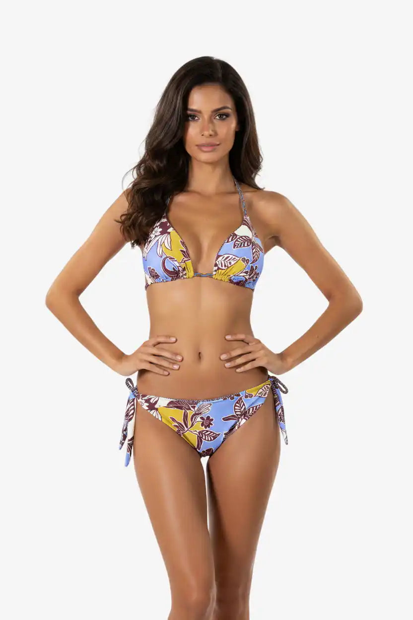 Bikini Triangolo Stampa Tropicale Arancio