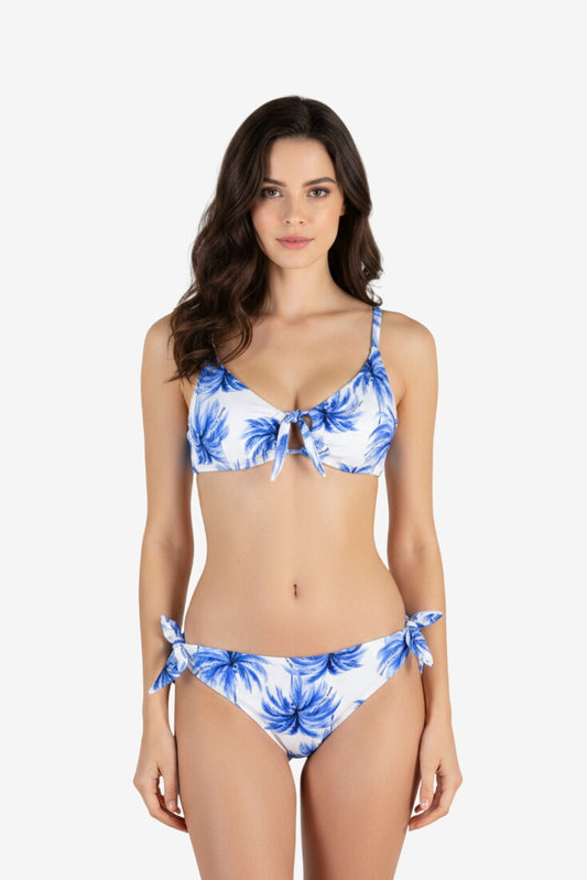 Bikini bralette palme azzurra Marina Abagnale - modella frontale