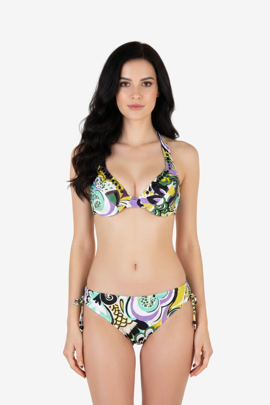 Bikini ferretto verde lilla Marina Abagnale - modella frontale