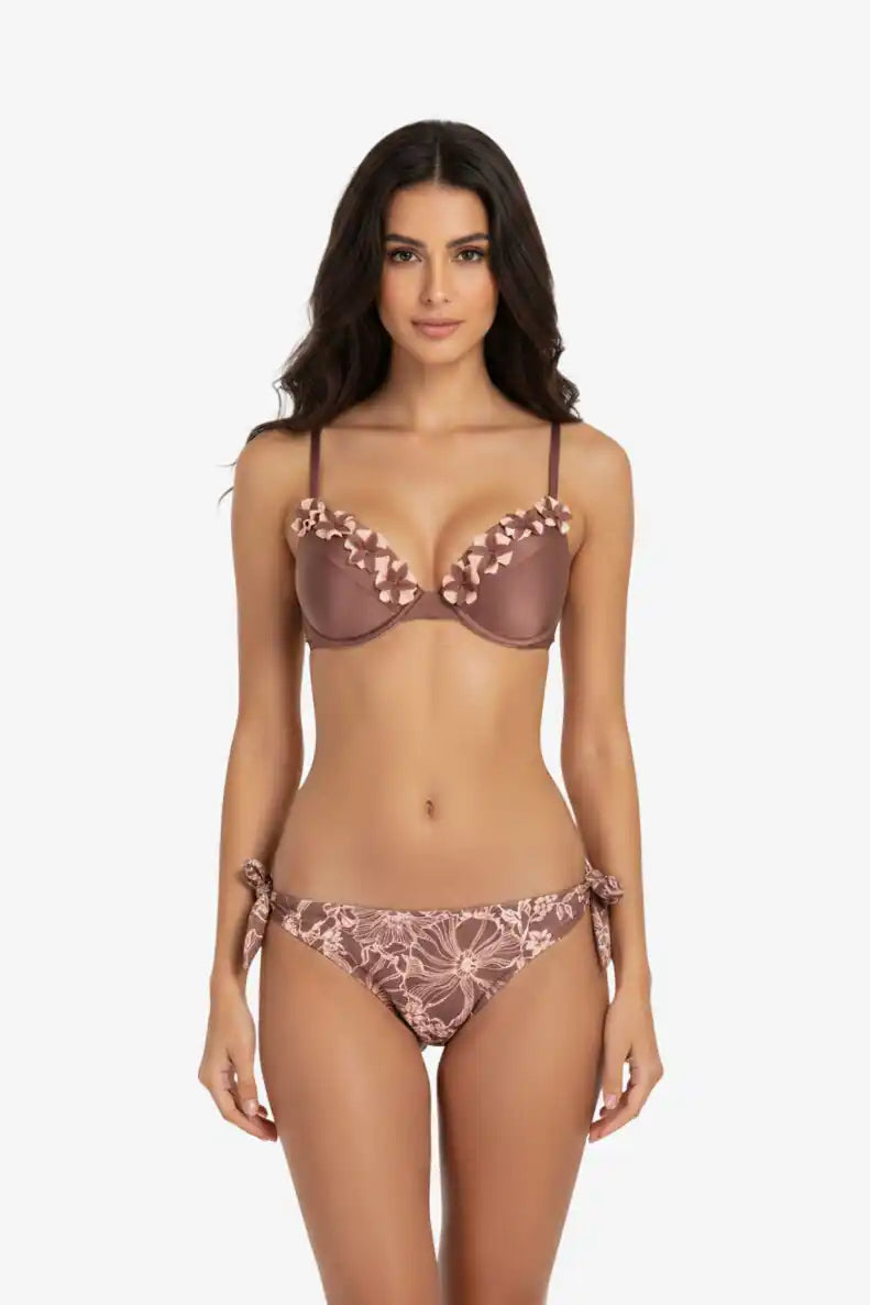 Bikini Marrone/Pesca Floreale - Vista Frontale