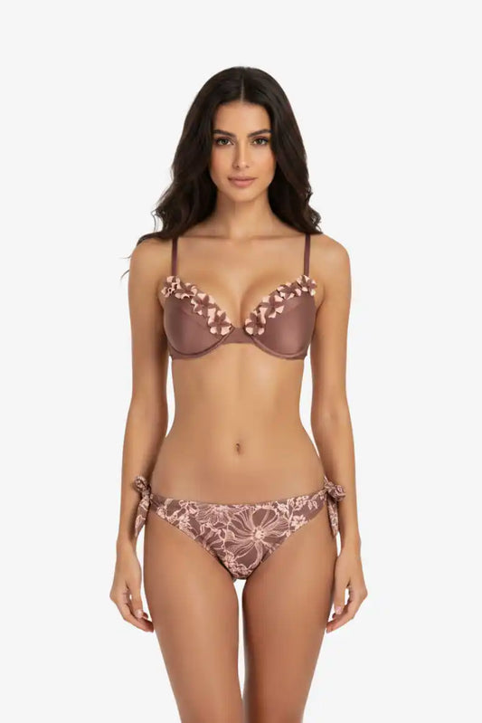 Bikini Marrone/Pesca Floreale - Vista Frontale