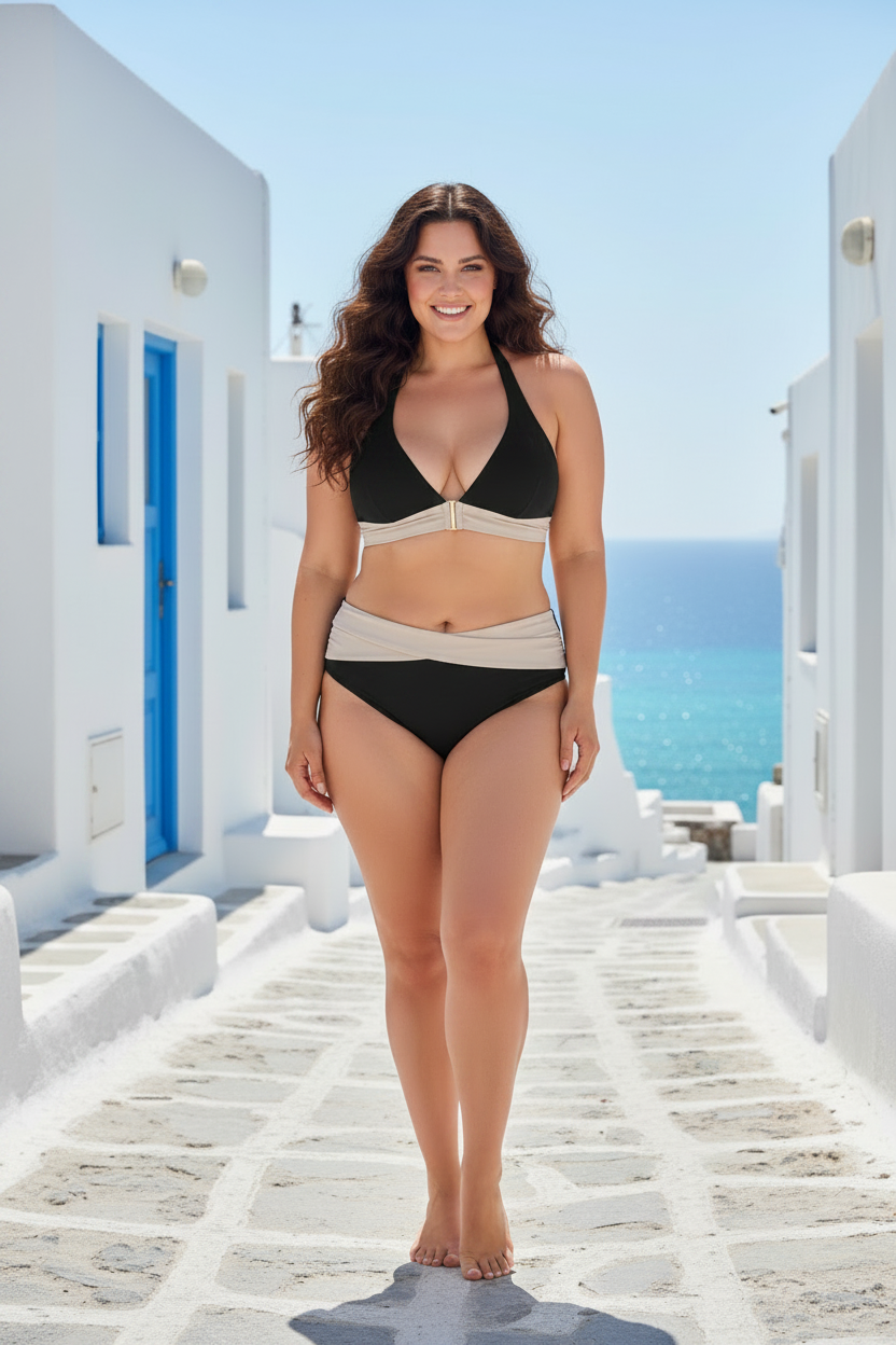Bikini nero beige curvy - Mykonos