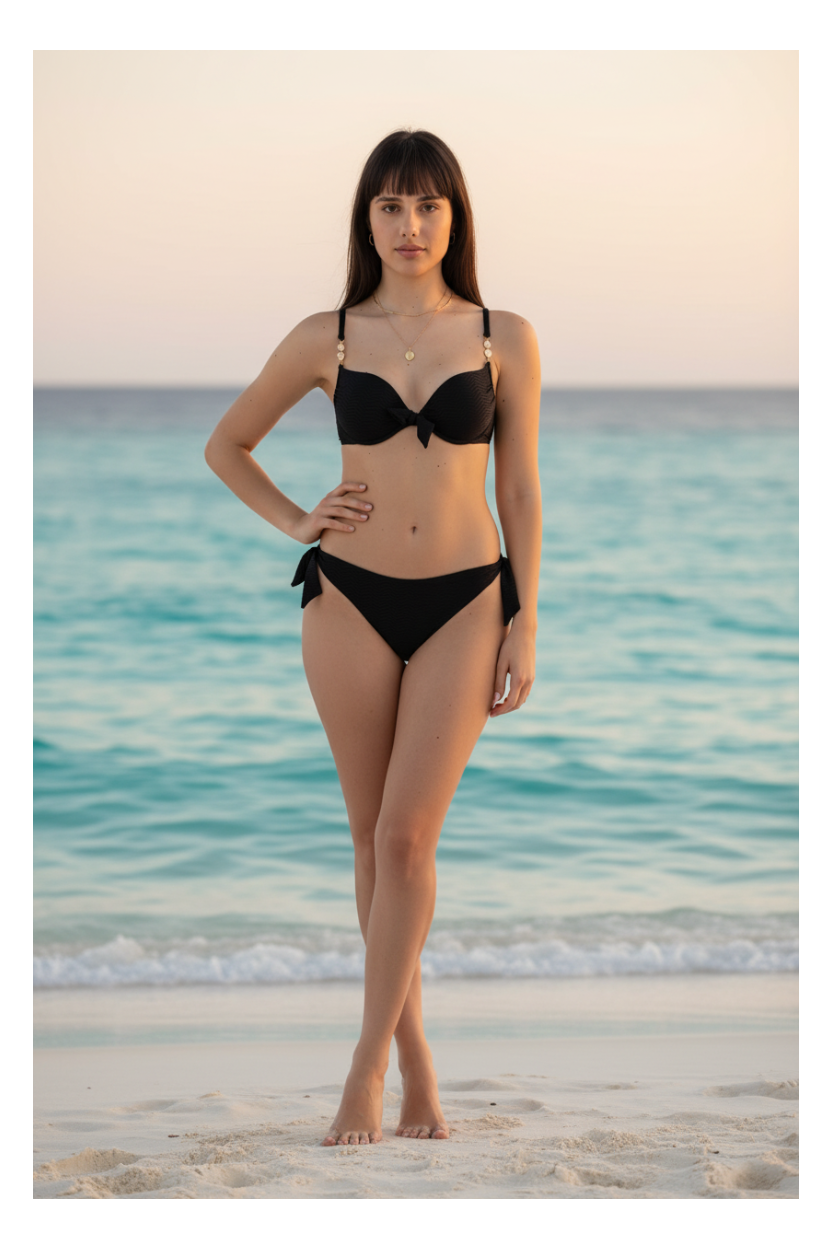 Bikini push-up Genius nero o avorio, tessuto operato.