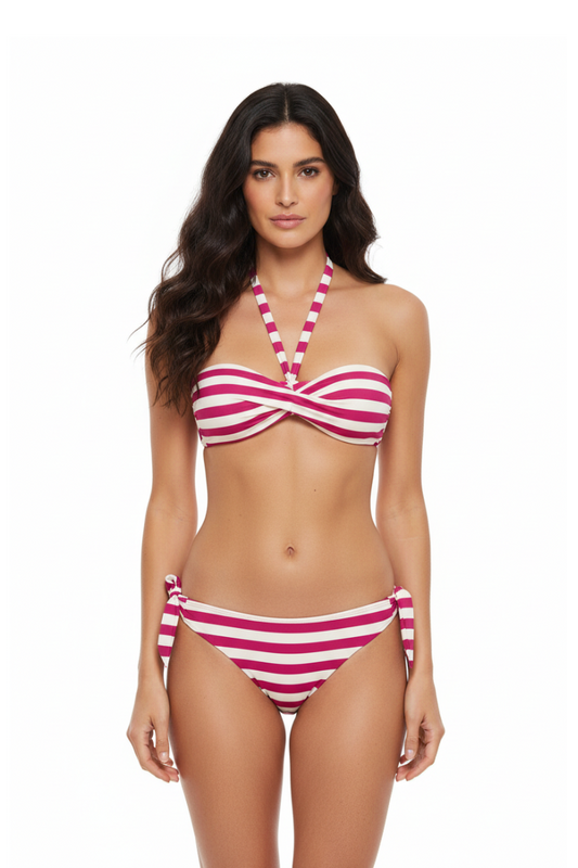 Bikini righe fucsia fronte