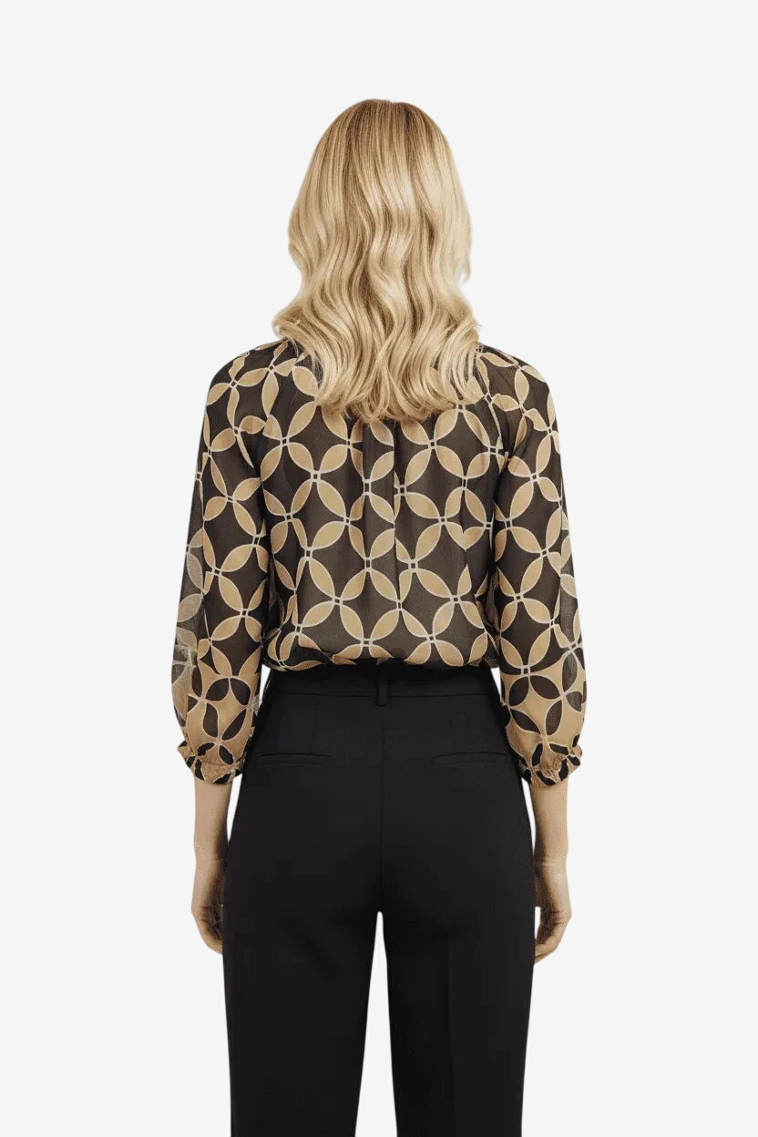 Blusa Roidal da donna con fantasia geometrica color sabbia e maniche lunghe.