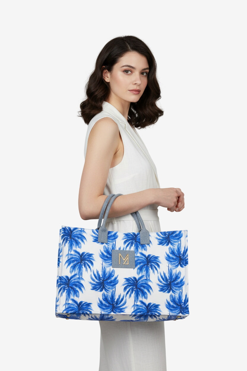 Borsa tote palme azzurra Marina Abagnale - modella laterale