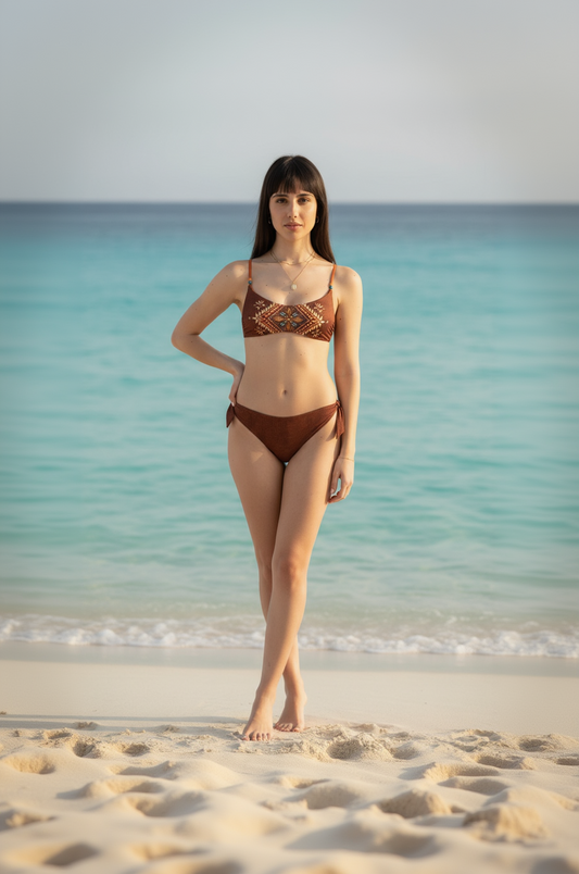 Bikini bralette Genius marrone con fantasia mandala.