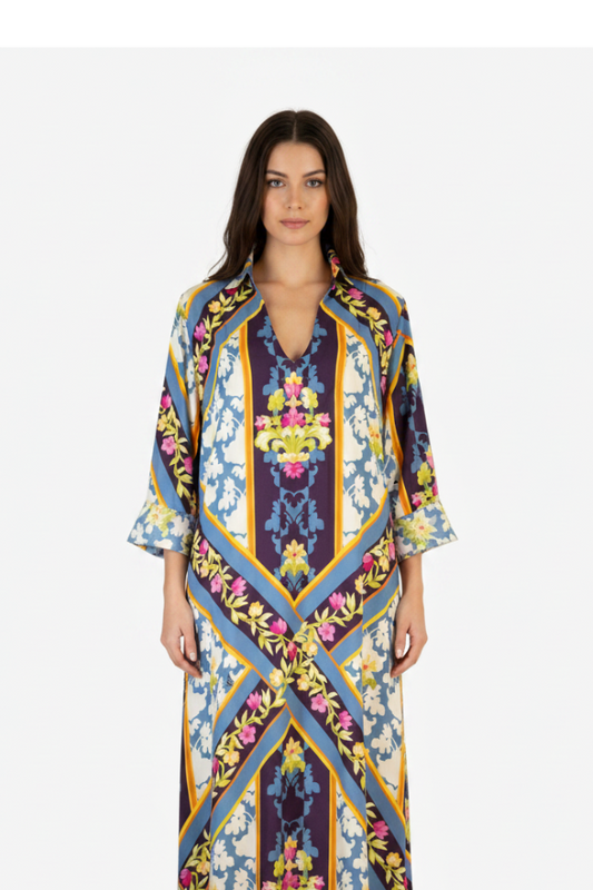 Caftano Lungo Maxi Fantasia Geometrica Floreale Barocca — Olivia Gold