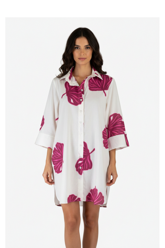 Camicia foglie fucsia fronte