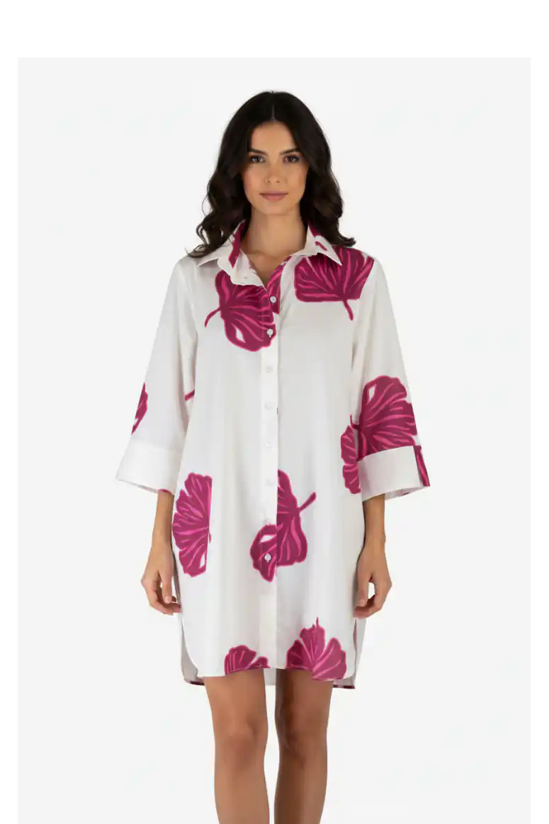 Camicia foglie fucsia fronte