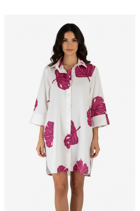 Camicia foglie fucsia fronte
