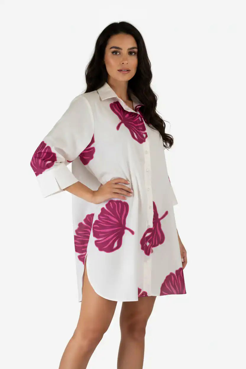 Camicia foglie fucsia lato