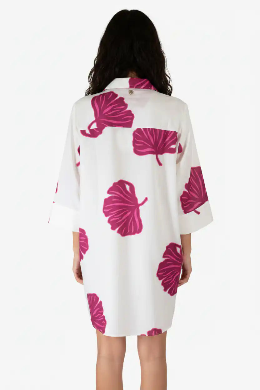 Camicia foglie fucsia retro