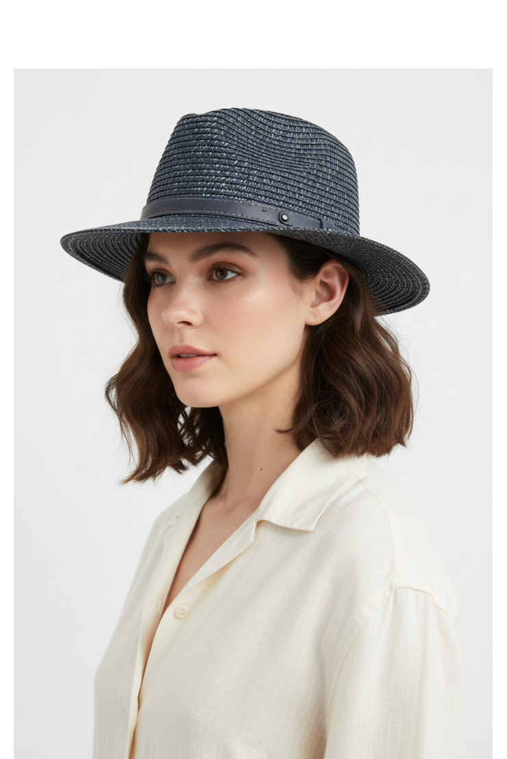 Cappello fedora blu antracite Adrian - modella