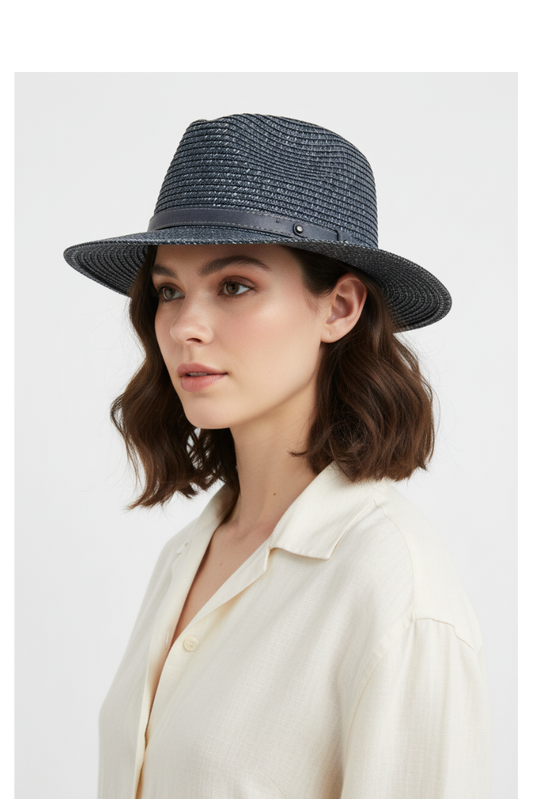 Cappello fedora blu antracite Adrian - modella