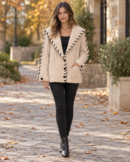 Cardigan con collo panna e nero Iconique
