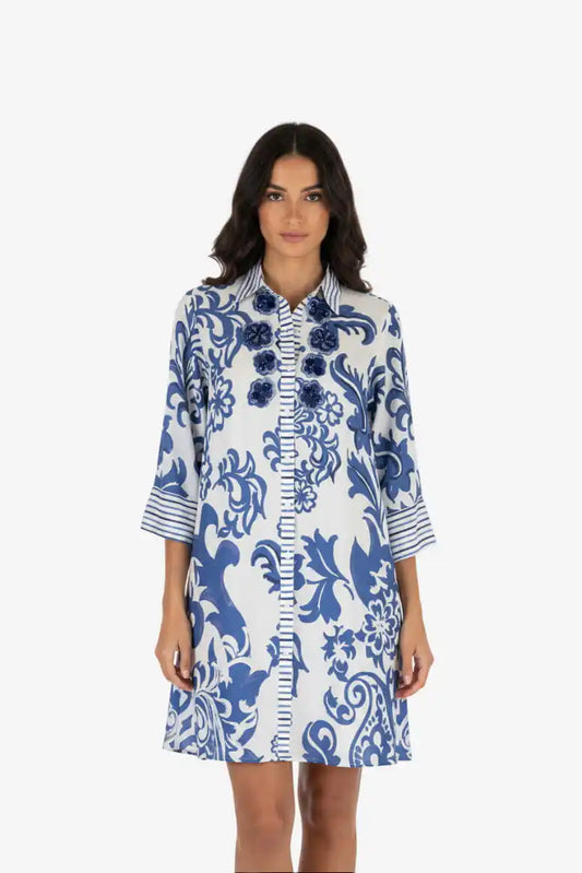 Chemisier Blu/Bianco Floreale - Vista Frontale