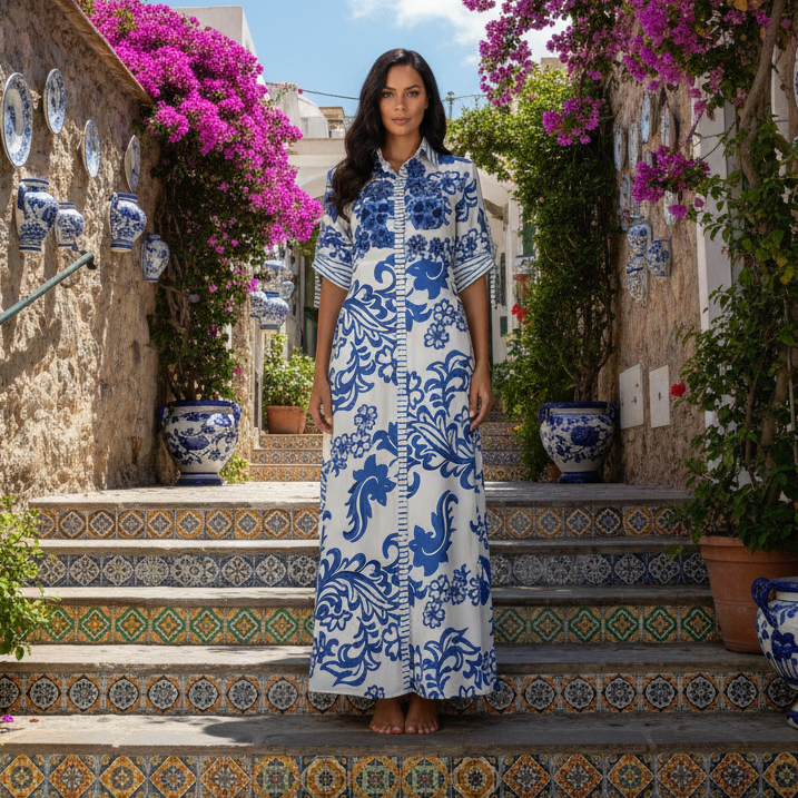 Chemisier Maiolica Blu Bianco