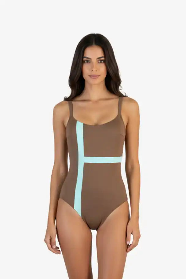 Costume Intero Marrone/Menta - Vista Frontale