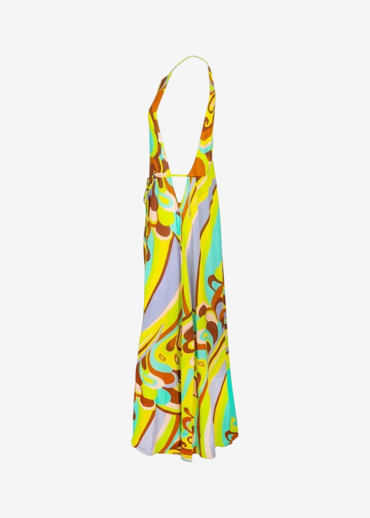 Abito lungo Miss Bikini con spalline sottili e fantasia colorata astratta.
