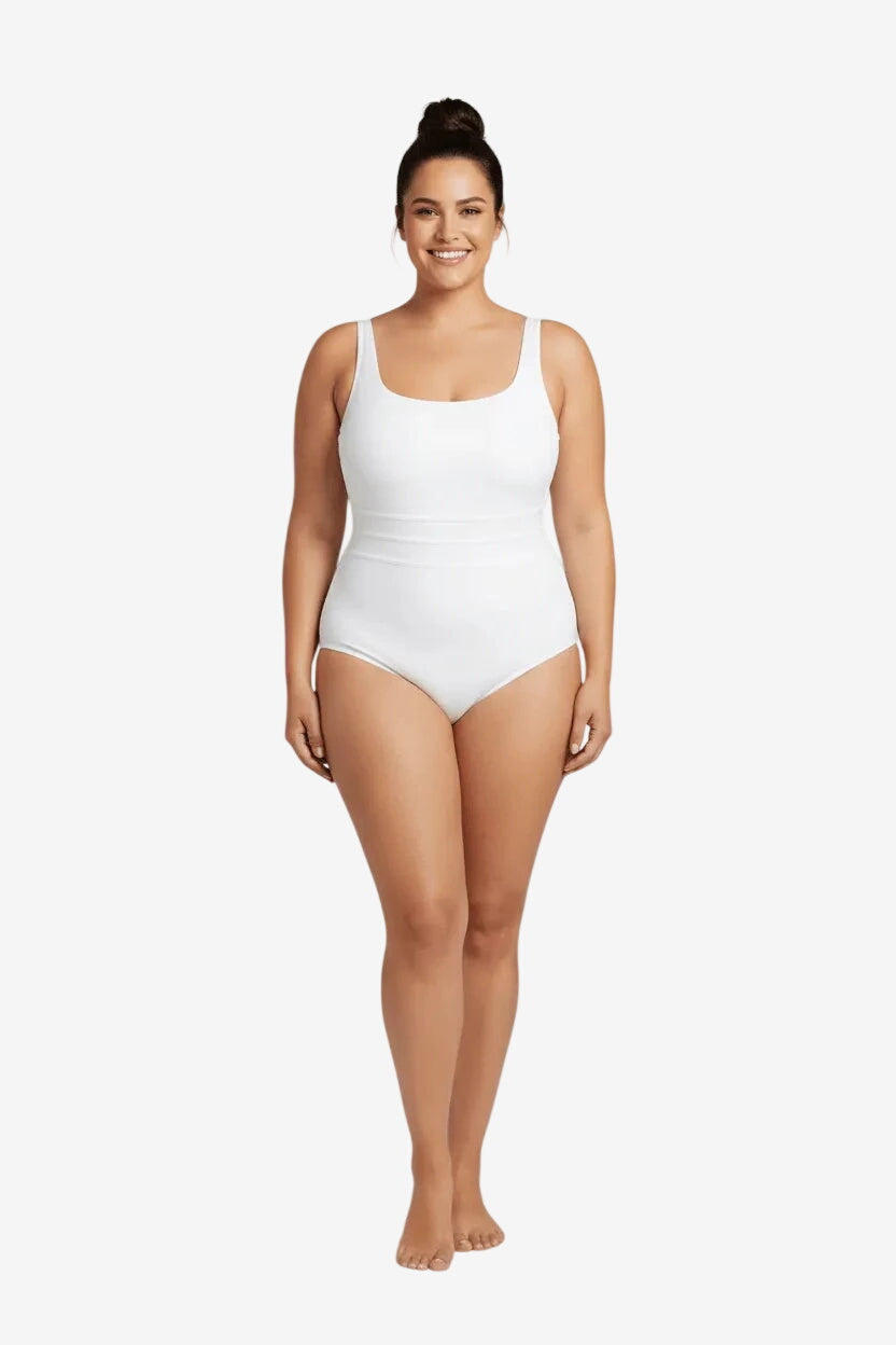 Costume intero bianco Roidal dal design elegante con scollo rotondo.