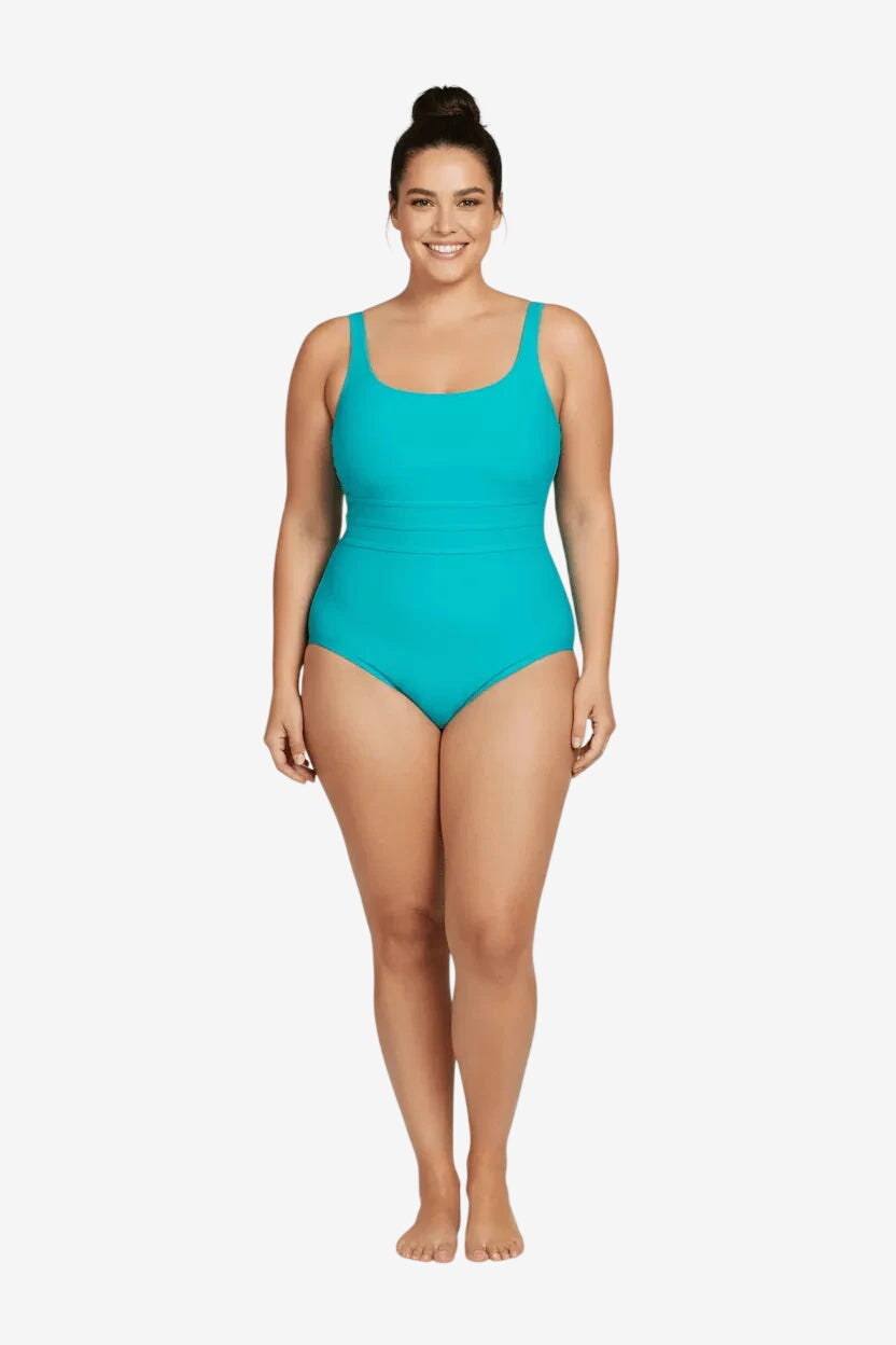 Costume intero olimpionico Roidal di colore verde acqua con spalline larghe.