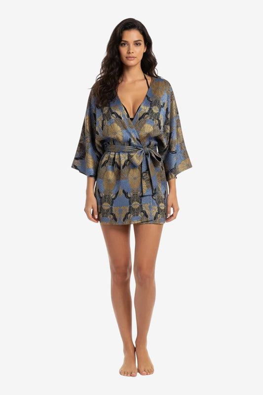 Kimono Corto Fiori Lurex Cielo/Oro – Otro Amor