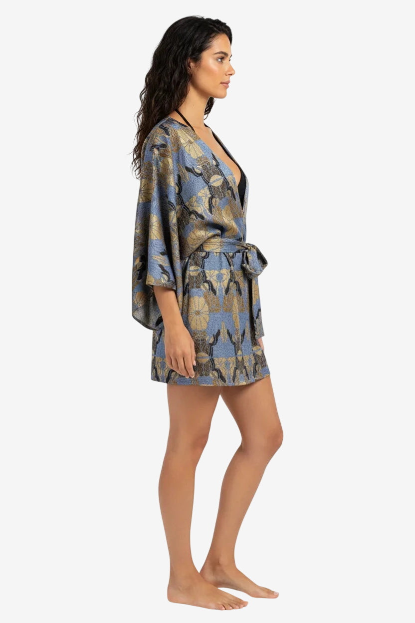Kimono Corto Fiori Lurex Cielo/Oro – Otro Amor
