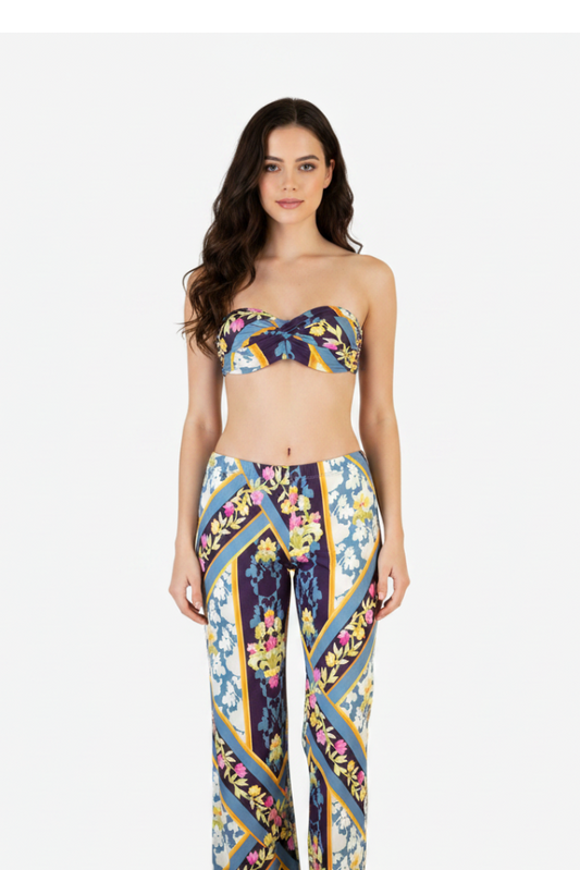 Pantalone a Zampa Fantasia Floreale Barocca Denim — Olivia Gold