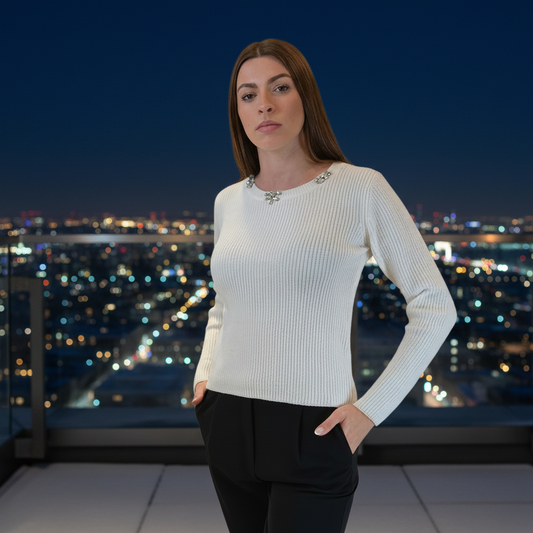 Pullover Panna Strass Terrazza