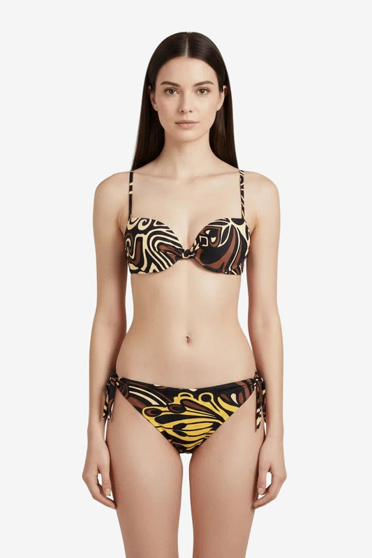 Bikini push-up con fantasia tribale Africa nei toni del marrone e giallo.