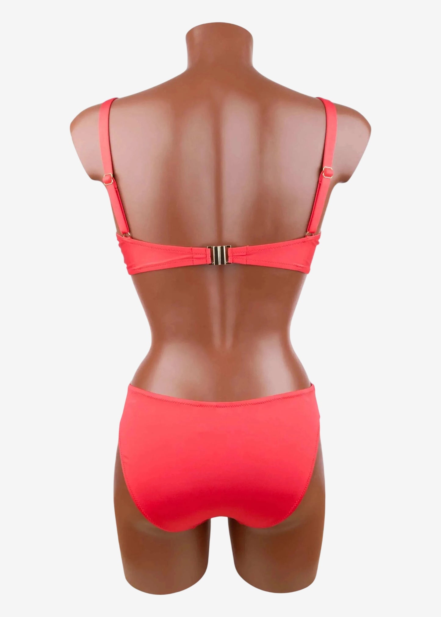 Vista posteriore di un bikini Roidal rosso con ferretto, spalline regolabili e slip drappeggiato.