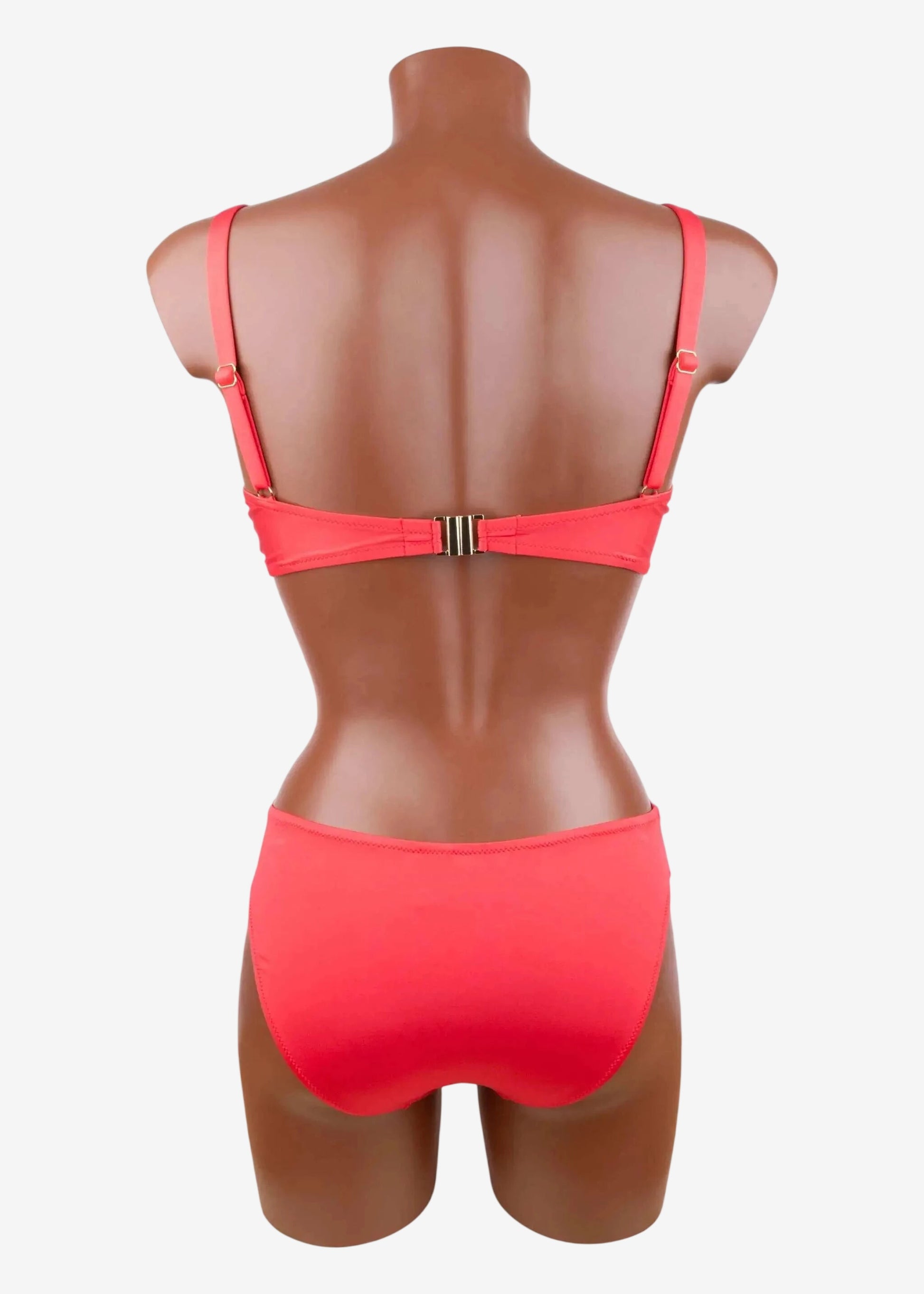 Vista posteriore di un bikini Roidal rosso con ferretto, spalline regolabili e slip drappeggiato.