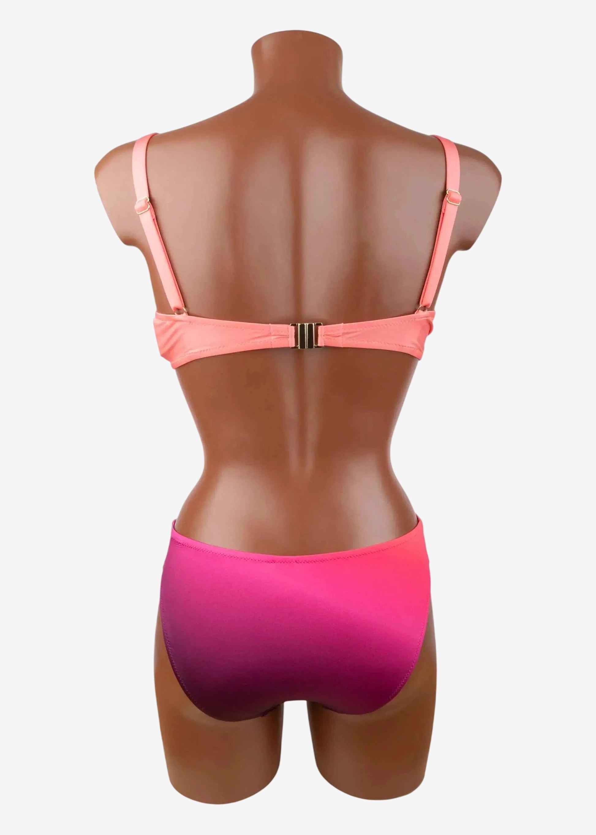 Bikini Roidal con ferretto e slip in tessuto corallo sfumato arricciato.